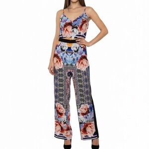 Clover Canyon floral print black fold over collar jumpsuit romper sz XS